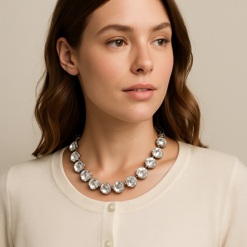 J. Crew Clear Crystal Brulee Gold Tone Necklace